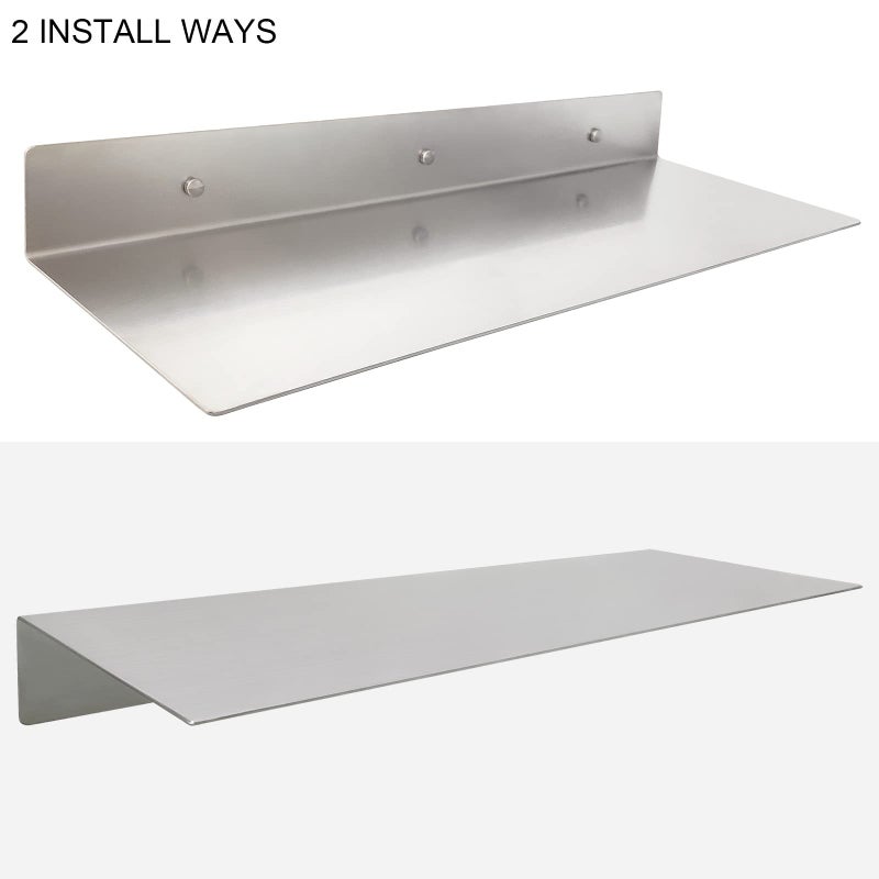 EADOT Brushed Nickel Stainless Steel Floating Shelves Wall Mounted Metal Shelf (24 inch x 8 inch) Heavy Duty Picture/Photo/Plant Display Ledge, Linear Floating Shelf Modern Farmhouse Shelf - Image 3