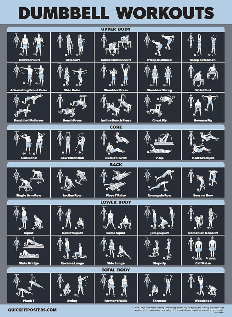 Palace Learning Dumbbell Workout Exercise Poster [Dark] (LAMINATED, 18" x 24") - Image 1