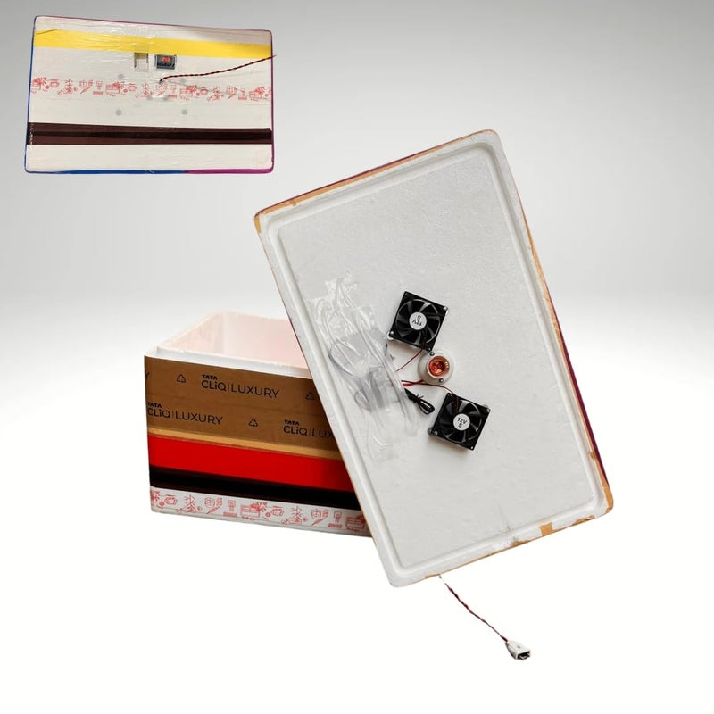 HUMBE&CO - Save Trees, Save Earth HUMBE&CO 100 بيضة حاضنة بيض شبه أوتوماتيكية لجودة الفقس جسم EPS ثيرموكول مع 1.5 مغذي و 1.5 لتر شارب مجموع 2 قطع مجانية - Image 1