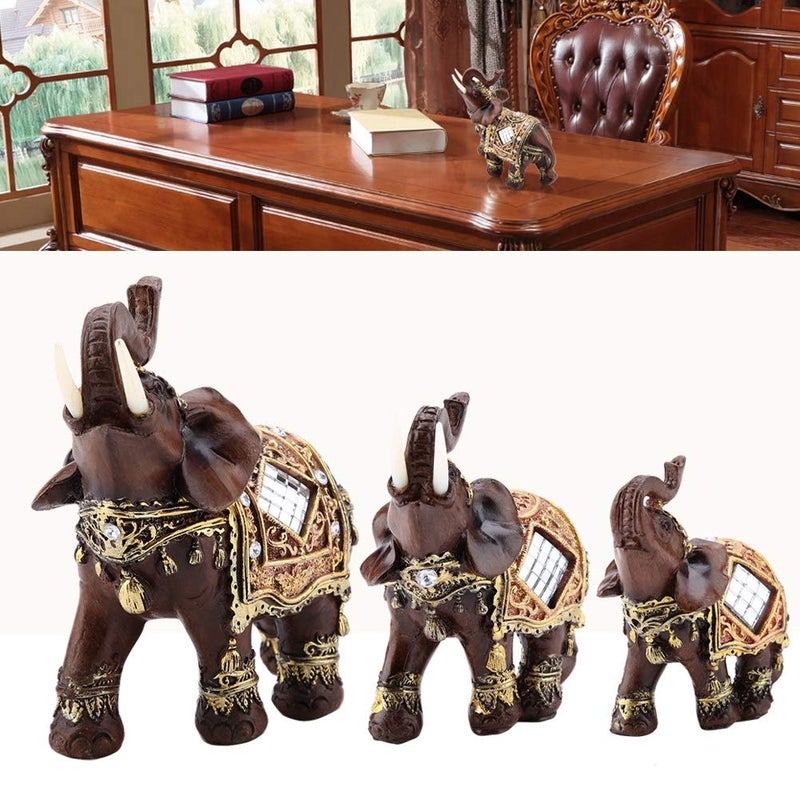 Hilitand Lucky Wealth Elephant Statue Sculpture Feng Shui Wood Grain Figurine Home Desktop Decoration Gift(L) - Image 5