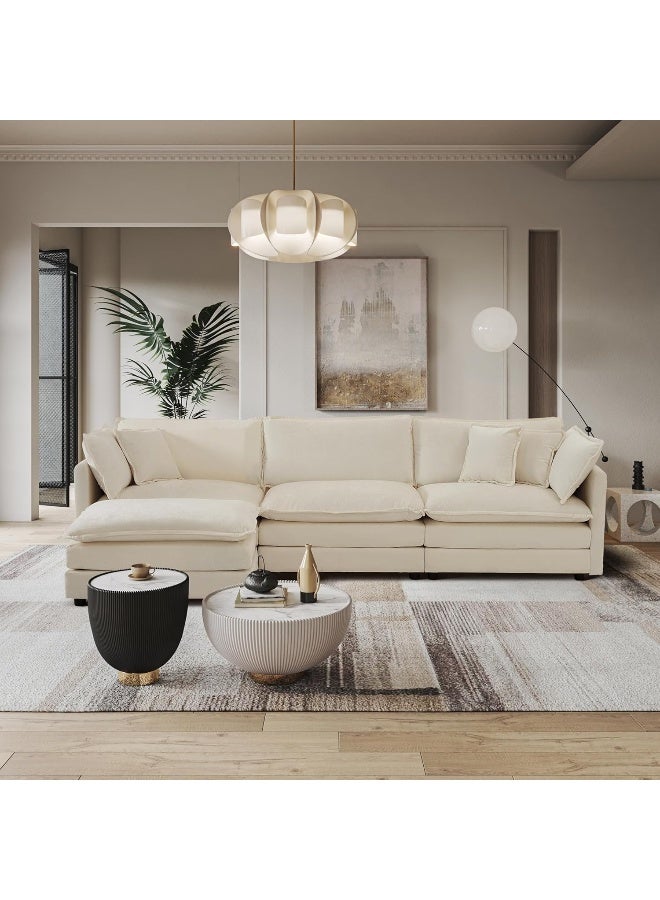 Comfynest Comfynest L Shape Teddy Sofa Modern Nordic Style Sectional Couch For Small Living Rooms (Cream)  - Image 3