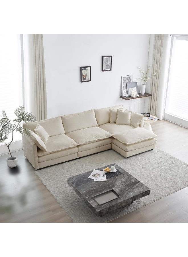 Comfynest Comfynest L Shape Teddy Sofa Modern Nordic Style Sectional Couch For Small Living Rooms (Cream)  - Image 1