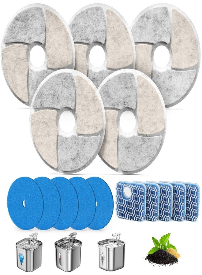 Baofum Cat Pet Water Fountain Filters, 5 Pack Replacement Filters Fit for Square 2.2L/73oz Automatic Pet Fountain, Diameter 4.1 Inch Filter with Triple Filtration System (5+5+5) - Image 1