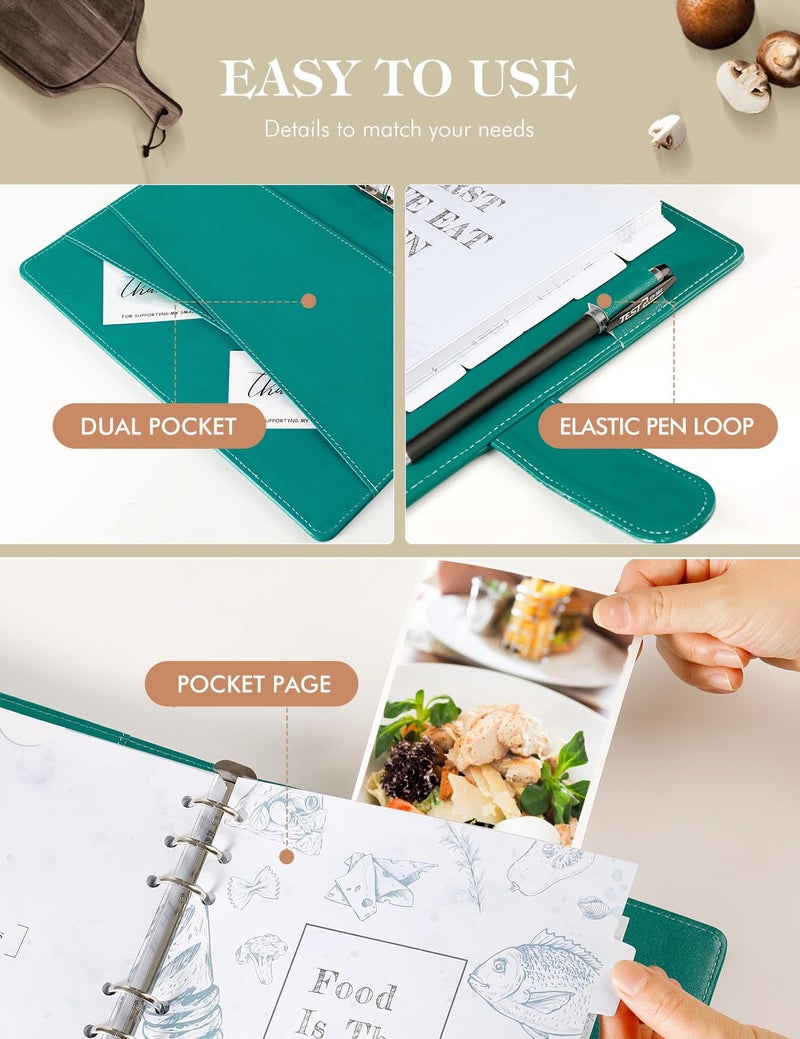 AISBUGUR Recipe Book, Blank Recipe Book to Write in Your Own Recipes,9 Ring DIY Recipe Notebook, Hardcover Recipe Binder, Personalized Recipe Organizer Binder with 160 Pages - Image 5