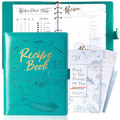 AISBUGUR Recipe Book, Blank Recipe Book to Write in Your Own Recipes,9 Ring DIY Recipe Notebook, Hardcover Recipe Binder, Personalized Recipe Organizer Binder with 160 Pages - Image 1