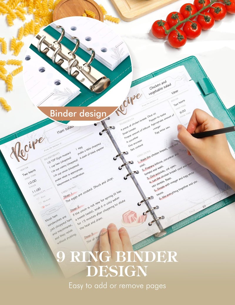 AISBUGUR Recipe Book, Blank Recipe Book to Write in Your Own Recipes,9 Ring DIY Recipe Notebook, Hardcover Recipe Binder, Personalized Recipe Organizer Binder with 160 Pages - Image 4
