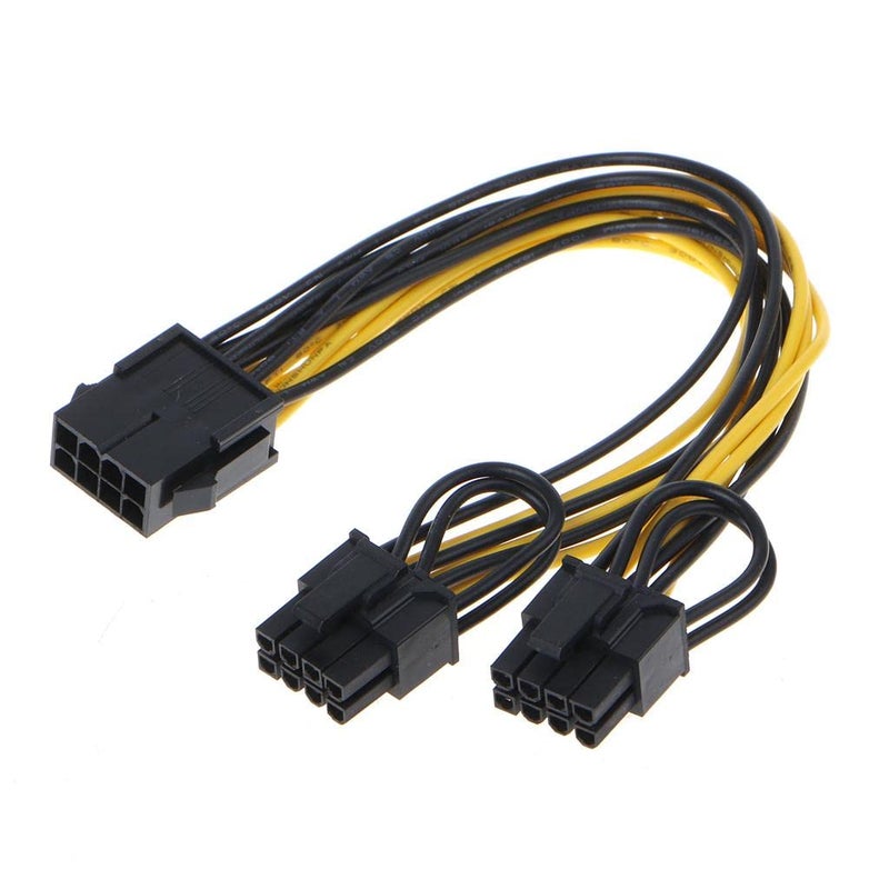 CABLESETC PCIe Power Splitter Adapter Cable 8 Pin Female to Dual 8 Pin Male (6+2) GPU Power Adapter Y Splitter Cable PCIe Express GPU Video Card Power Supply Cables 0.2m (Black+Yellow) - Image 1