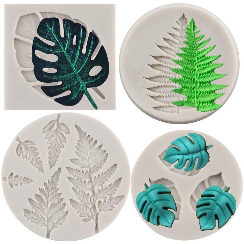 MYPRACS Tropical Leaf Silicone Molds Fern Leaves Fondant Mold Monstera Leaf Candy Molds For Cake Decoration Cupcake Topper Chocolate Gum Paste Candy Polymer Clay Set Of 4 - Image 1