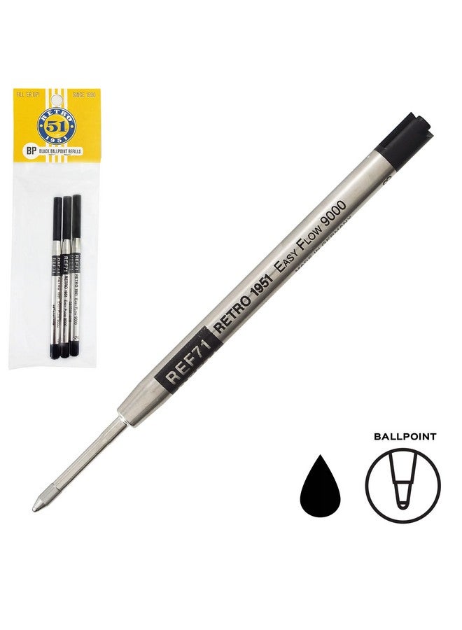 Retro 51 Easy Flow 9000 Ballpoint Refills, Black Ink, 3-Pack - German Engineered For Smooth Writing, Compatible With Tornado Pens - Image 2