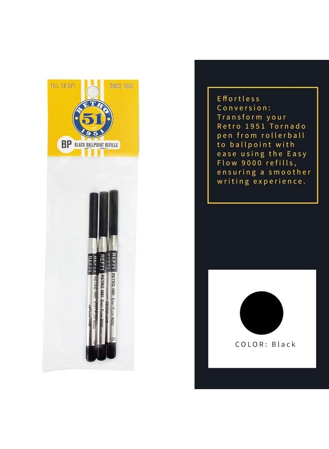 Retro 51 Easy Flow 9000 Ballpoint Refills, Black Ink, 3-Pack - German Engineered For Smooth Writing, Compatible With Tornado Pens - Image 4