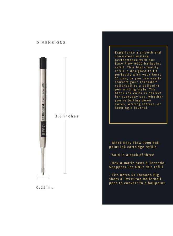 Retro 51 Easy Flow 9000 Ballpoint Refills, Black Ink, 3-Pack - German Engineered For Smooth Writing, Compatible With Tornado Pens - Image 3