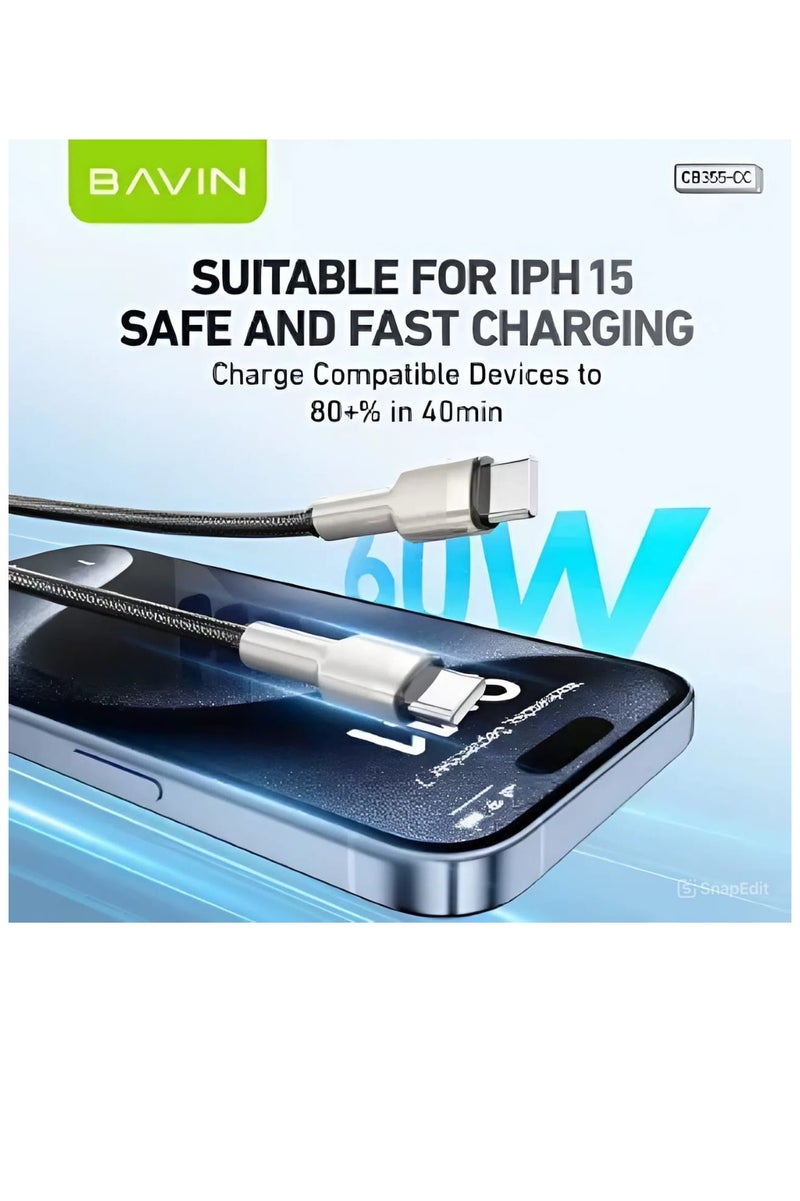 Bavin Nylon Braided Type-C Charging Cable Supports 60W Fast Charging 1 Meter - Image 3