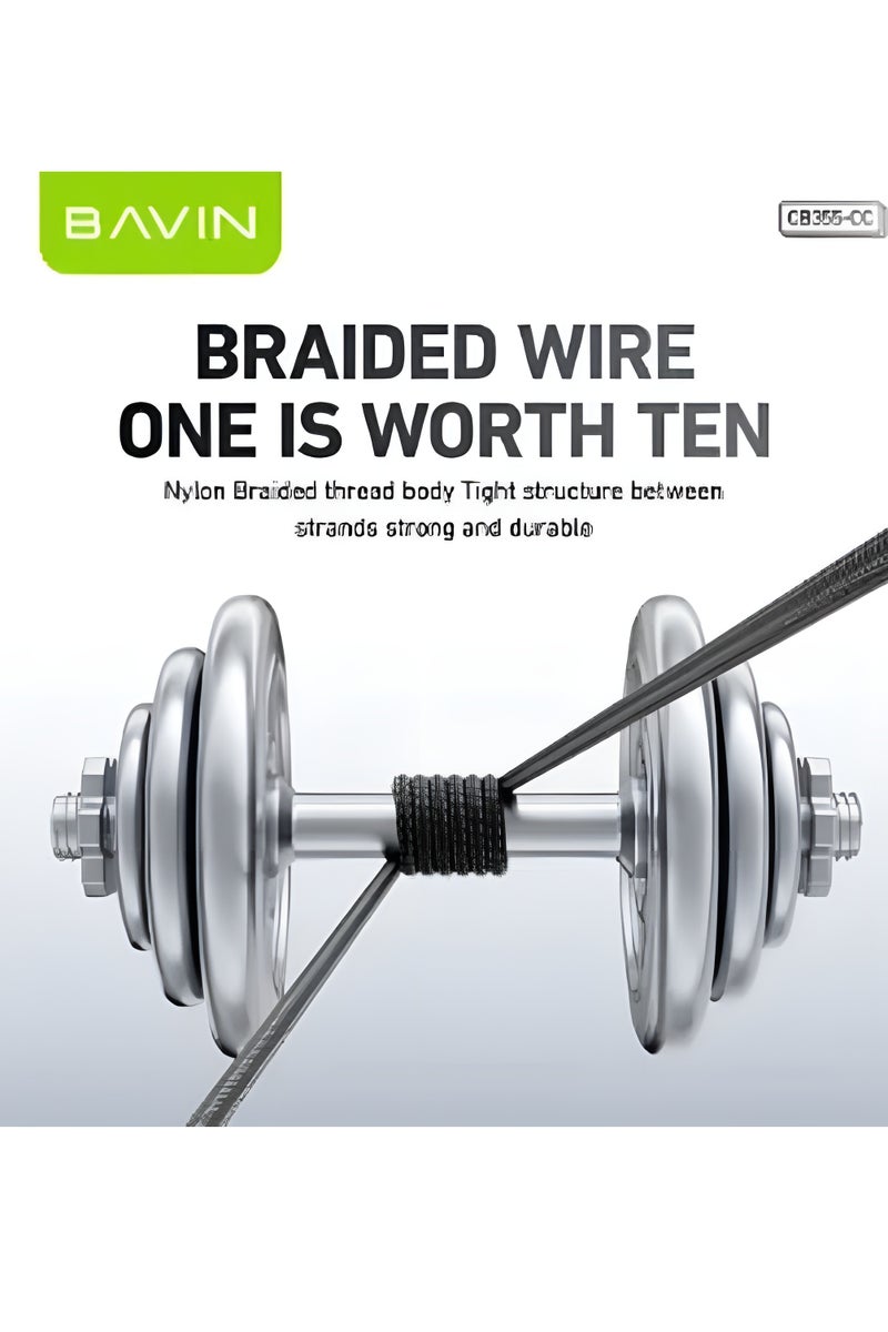 Bavin Nylon Braided Type-C Charging Cable Supports 60W Fast Charging 1 Meter - Image 4