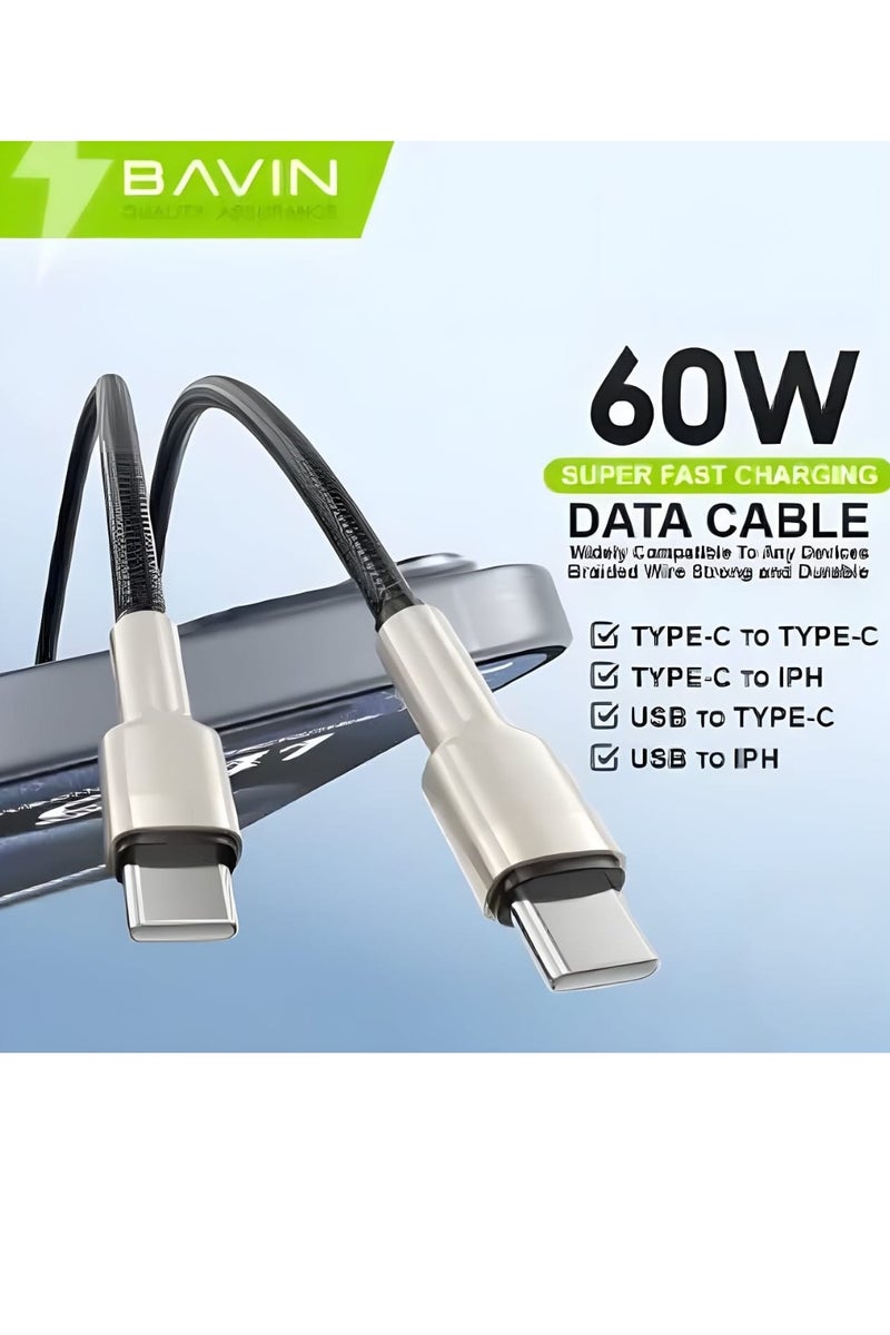 Bavin Nylon Braided Type-C Charging Cable Supports 60W Fast Charging 1 Meter - Image 2