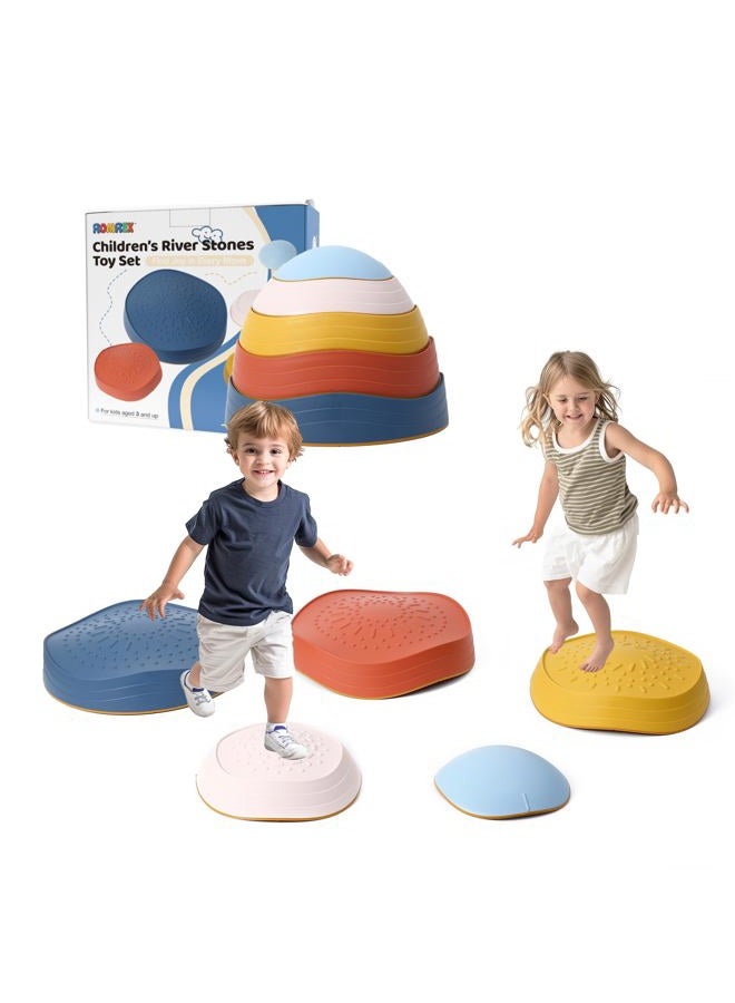romrex Kids Stepping Stones for Outdoor Play and Indoor Obstacle Courses Toddlers Balance River Stones Toys with Non-Slip Rim and Massage Bumps - Image 1