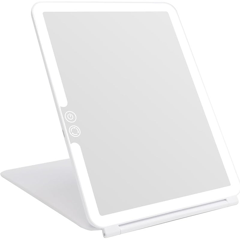 DeWEISN Folding Lighted Makeup Mirror with 72 LEDs 3 Colors Light Modes USB Rechargable 1800mA Batteries Portable Ultra Thin Compact Vanity Mirror Dimmable Travel Mirror - Image 1