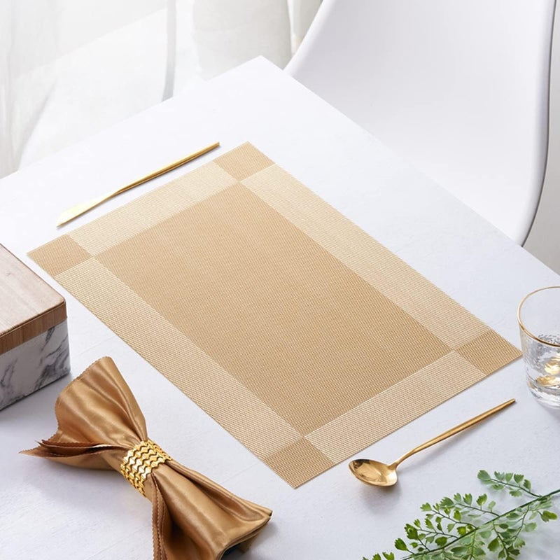 DME SALES Placemats for Dining Table Easy to Clean Plastic Washable Placemat for Kitchen Table Indoor Outdoor Table Mats Heatresistand Washable Woven Vinyl Table Mats Gold 6 - Image 3