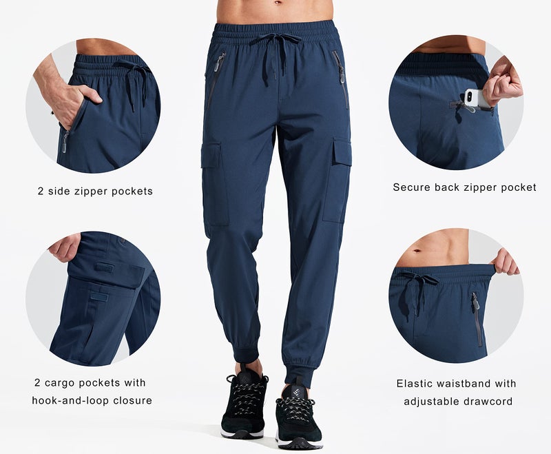 Libin Men's Lightweight Joggers Quick Dry Cargo Hiking Pants Track Running Workout Athletic Travel Golf Casual Outdoor, Navy M - Image 3