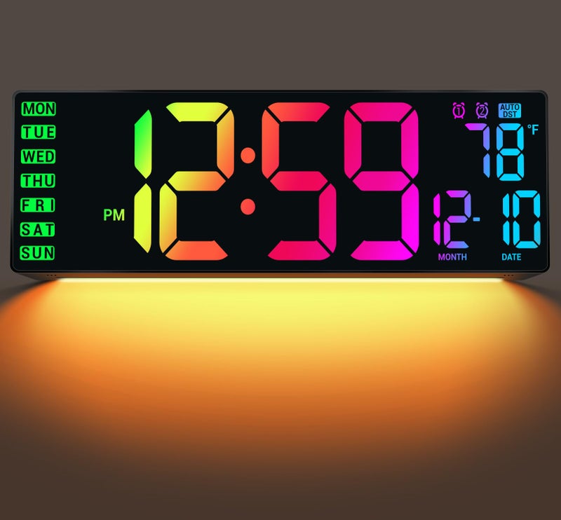 ANSOPER 16.5" Large Digital Wall Clock with Remote Control, Auto-Dimming LED Display with Date Temp, Big Number Wall Mount Decor Clock for Seniors, Classroom, Dorm, Home, Office, Gym Colorful - Image 1