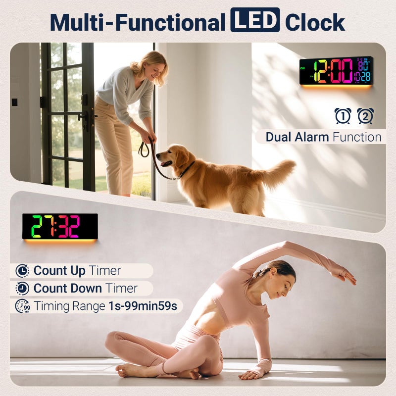 ANSOPER 16.5" Large Digital Wall Clock with Remote Control, Auto-Dimming LED Display with Date Temp, Big Number Wall Mount Decor Clock for Seniors, Classroom, Dorm, Home, Office, Gym Colorful - Image 4