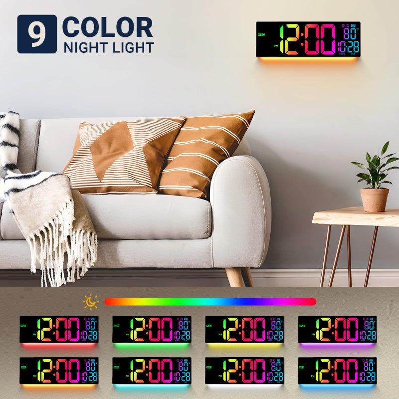 ANSOPER 16.5" Large Digital Wall Clock with Remote Control, Auto-Dimming LED Display with Date Temp, Big Number Wall Mount Decor Clock for Seniors, Classroom, Dorm, Home, Office, Gym Colorful - Image 2