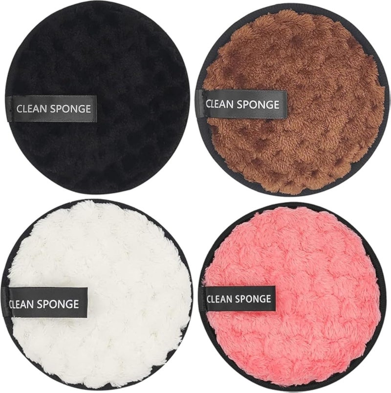 Makeup Remover Pads Reusable Round Soft Facial Cleansing Puffs Towels Double-Side Washable Make Up Removal Microfibre Cloth Multi-Function 1 Pack of 4 (4#)