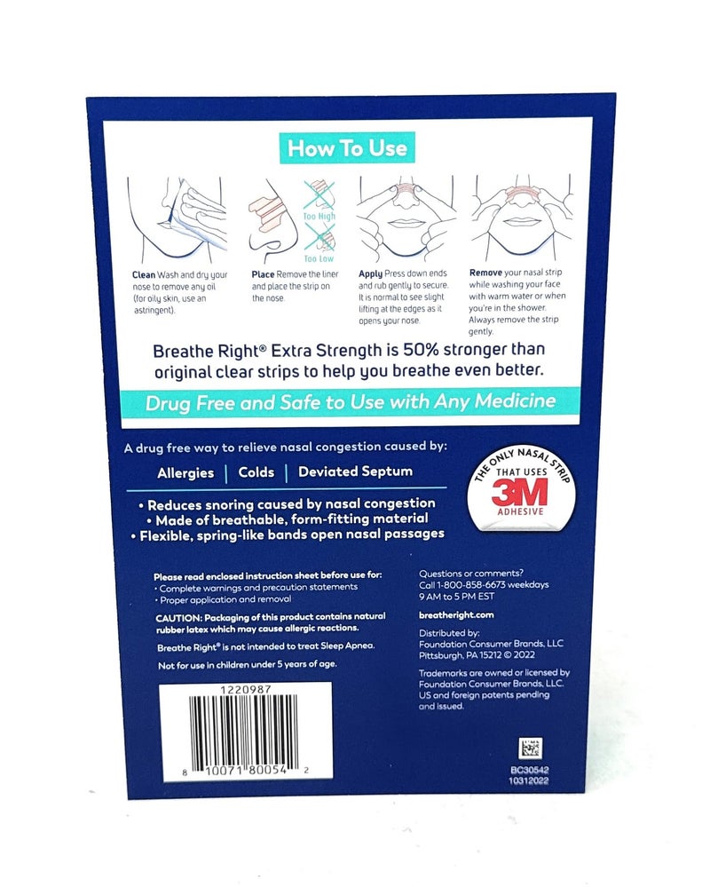 Breathe Right Nasal Strips, Extra Clear for Sensitive Skin, 72 Clear Strips - Image 3