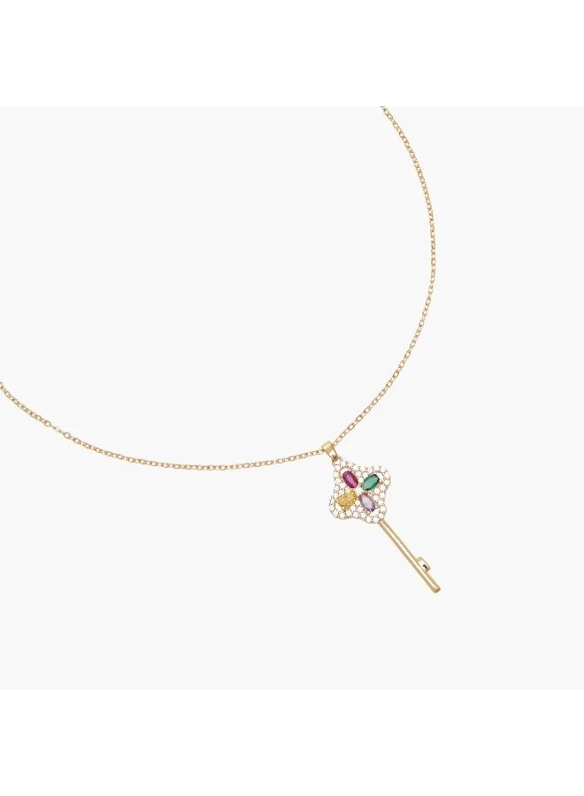 لايف ستايل Gold Tone Cubic Zirconia Necklace with Key Pendant