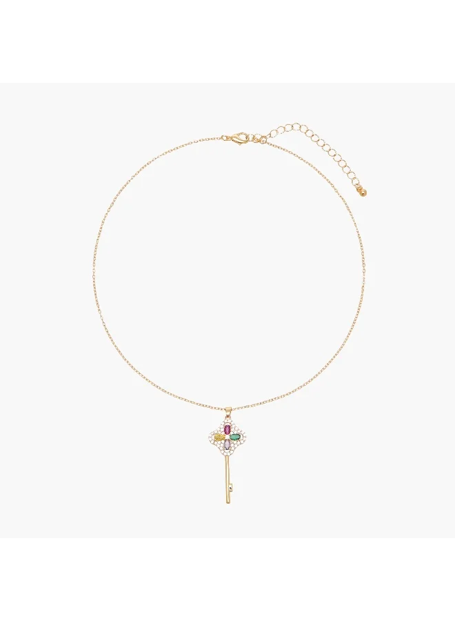 لايف ستايل Gold Tone Cubic Zirconia Necklace with Key Pendant