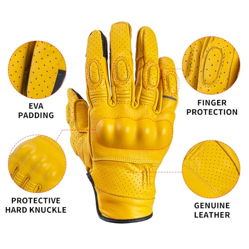 VCOROS VG20 Genuine Leather Touchscreen Motorcycle Gloves Adult Road Racing Cruiser Biker ATV Powersport Gloves with Joint Protect Shell(XL, Yellow) - Image 2
