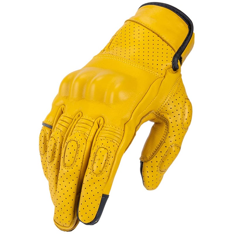 VCOROS VG20 Genuine Leather Touchscreen Motorcycle Gloves Adult Road Racing Cruiser Biker ATV Powersport Gloves with Joint Protect Shell(XL, Yellow) - Image 4