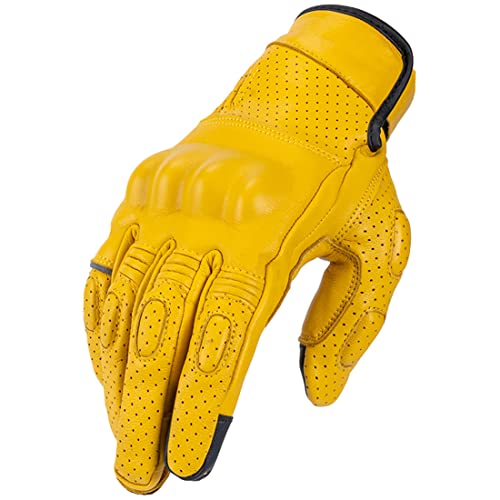 VCOROS VG20 Genuine Leather Touchscreen Motorcycle Gloves Adult Road Racing Cruiser Biker ATV Powersport Gloves with Joint Protect Shell(XL, Yellow) - Image 1