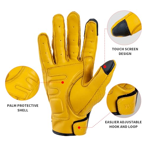 VCOROS VG20 Genuine Leather Touchscreen Motorcycle Gloves Adult Road Racing Cruiser Biker ATV Powersport Gloves with Joint Protect Shell(XL, Yellow) - Image 3