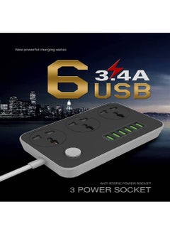 Generic Universal Power Strips 3 Way Outlets 6 USB Plug Ports Surge Protection Power Socket Switch Portable Charger Fast Charging with 2M Wall Plug Adapter  - Image 3