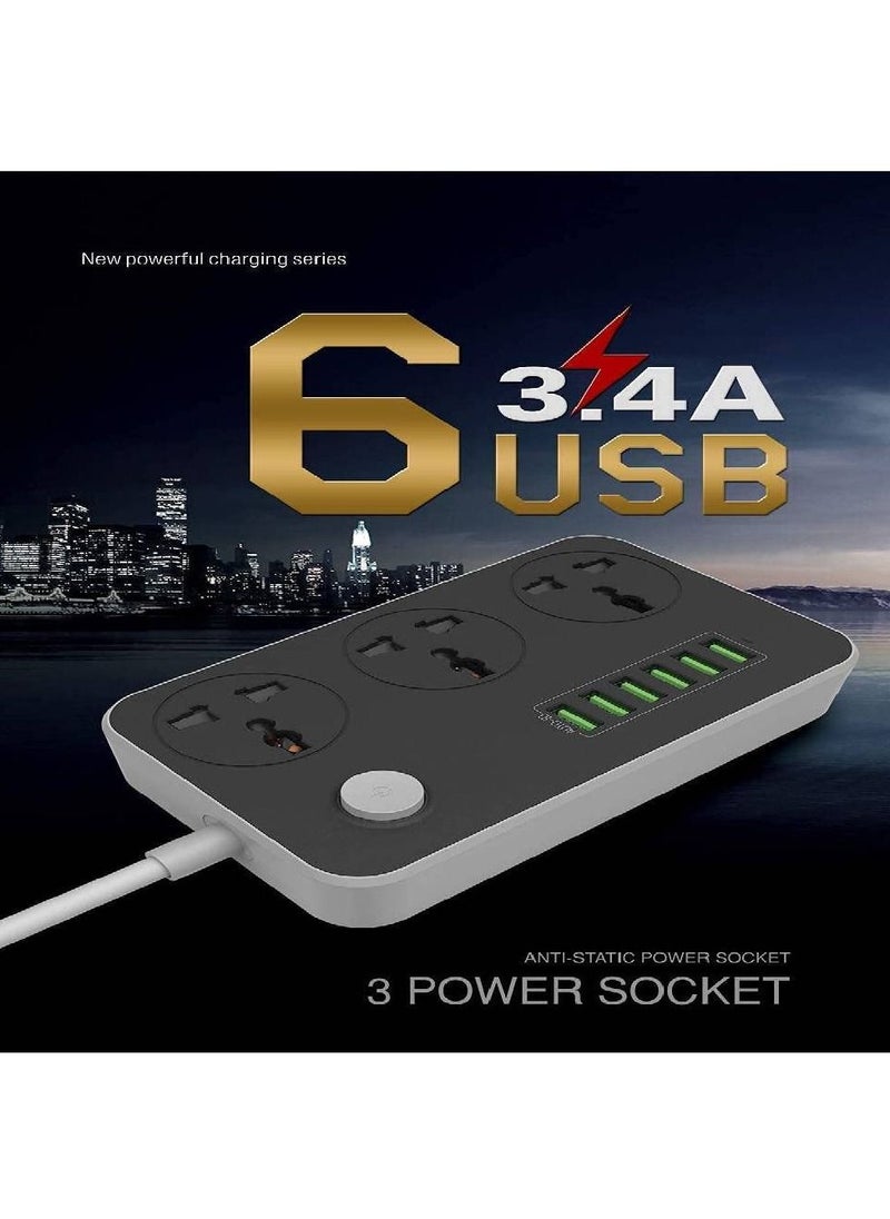 Generic Universal Power Strips 3 Way Outlets 6 USB Plug Ports Surge Protection Power Socket Switch Portable Charger Fast Charging with 2M Wall Plug Adapter  - Image 3