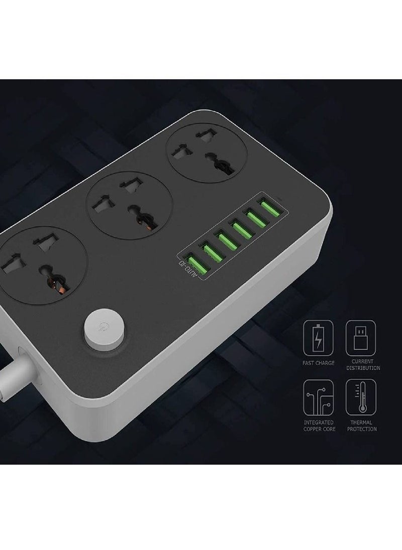Generic Universal Power Strips 3 Way Outlets 6 USB Plug Ports Surge Protection Power Socket Switch Portable Charger Fast Charging with 2M Wall Plug Adapter  - Image 2