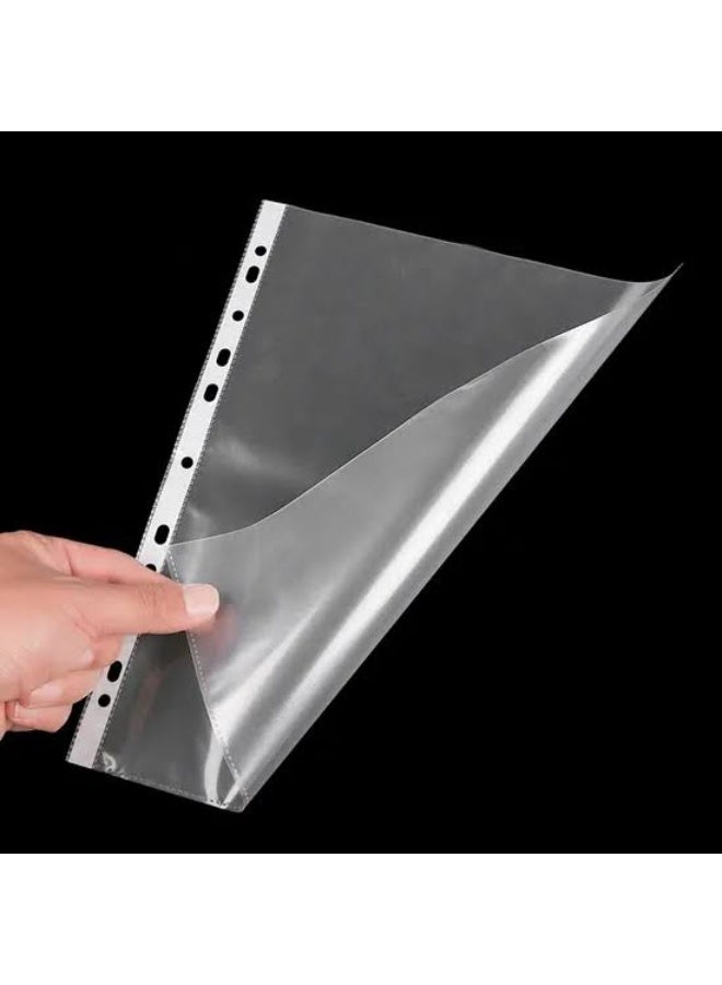 A4 Clear Multi-Hole Punched Pockets, Transparent Sleeves, 100 Pack - Image 1