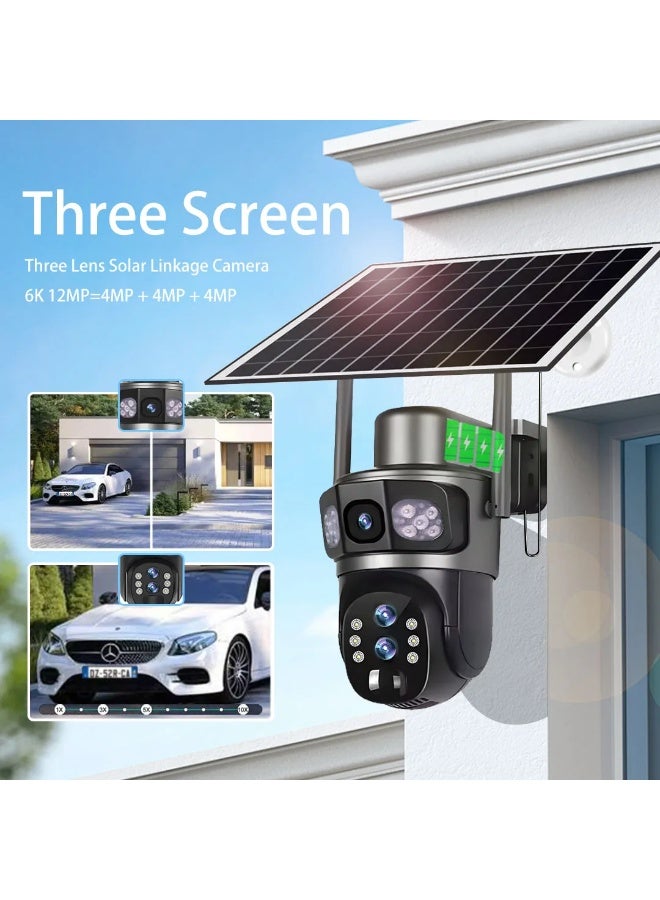 Generic 4G Solar Camera 10X Zoom 12MP 6K Three Lenses Outdoor Security Camara  PIR Auto Tracking IP Camera Night Vision V380 Pro CCTV Surveillance Camera (With 64GB SD Card)  - Image 2
