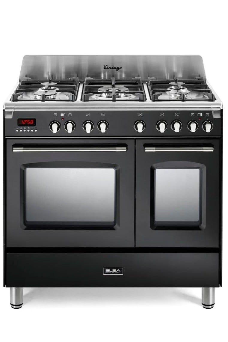 ELBA - 90cm Classic Cooking Range - 5 Zone Gas Cooktop - Dual Electric Ovens - 8F 70L Main Oven + 5F 45L Side Oven - Fan Cook - Grill - Rotisserie - Cooking Programmer - Dish Warmer - Italian Technology
