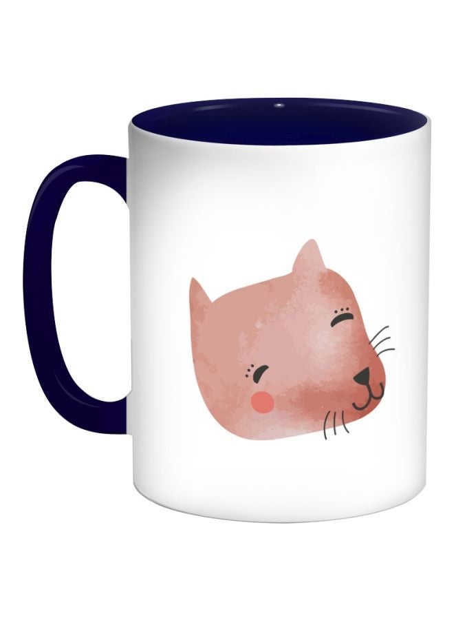 RYN Happy Cat Printed Coffee Mug Dark Blue/White/Pink 325ml