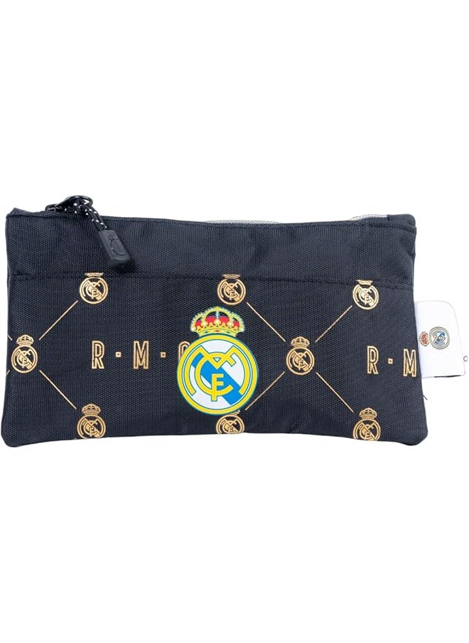 ريال مدريد حافظة أقلام مدرسية بسحاب إغلاق باللون الذهبي والأسود 