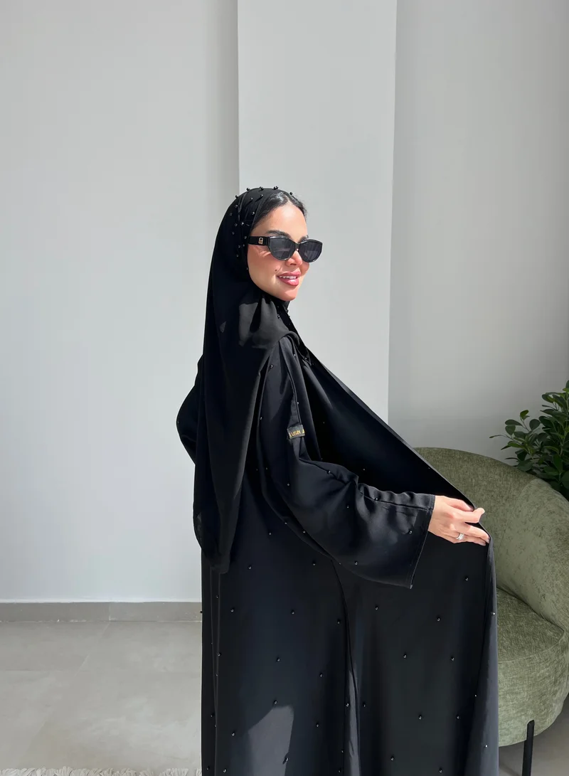 Lusin Abaya Flared Abaya with All-Over Black Pearls