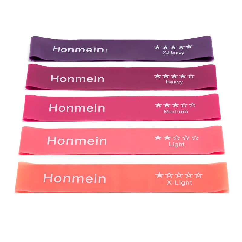 Honmein Resistance Bands for Working Out  Exercise Bands with 5 Resistance Levels Fit for Home Fitness  Strength Training  Natural Latex Resistance Band Include Instruction Guide and Carry Bag (Pink)
