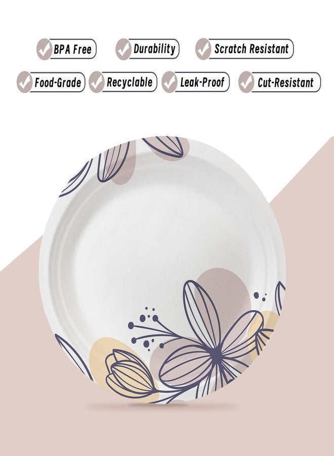 VEIZEDD Oval Paper Plates 12 inch White Disposable Dinner Plates| Heavy Duty Paper Plates Bulk -Blue Flower Printed Party Plates for BBQ, Mother's Day, Gathering, and Picnic,50 Pack - Image 4