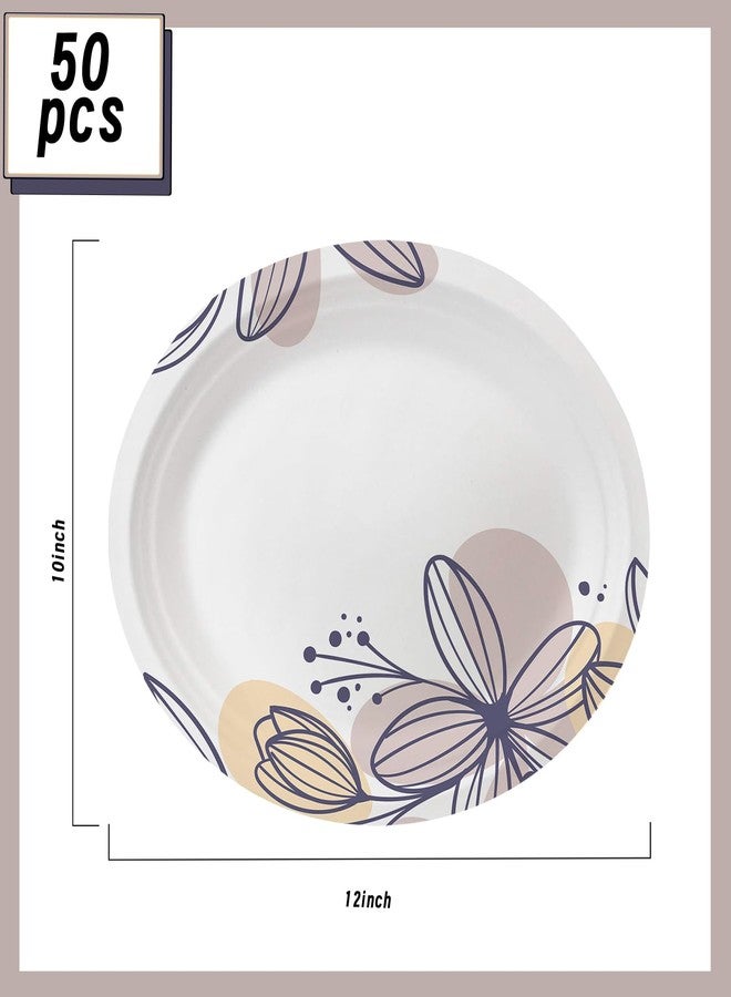VEIZEDD Oval Paper Plates 12 inch White Disposable Dinner Plates| Heavy Duty Paper Plates Bulk -Blue Flower Printed Party Plates for BBQ, Mother's Day, Gathering, and Picnic,50 Pack - Image 3