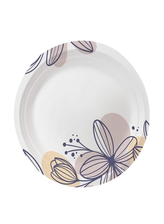 VEIZEDD Oval Paper Plates 12 inch White Disposable Dinner Plates| Heavy Duty Paper Plates Bulk -Blue Flower Printed Party Plates for BBQ, Mother's Day, Gathering, and Picnic,50 Pack - Image 2