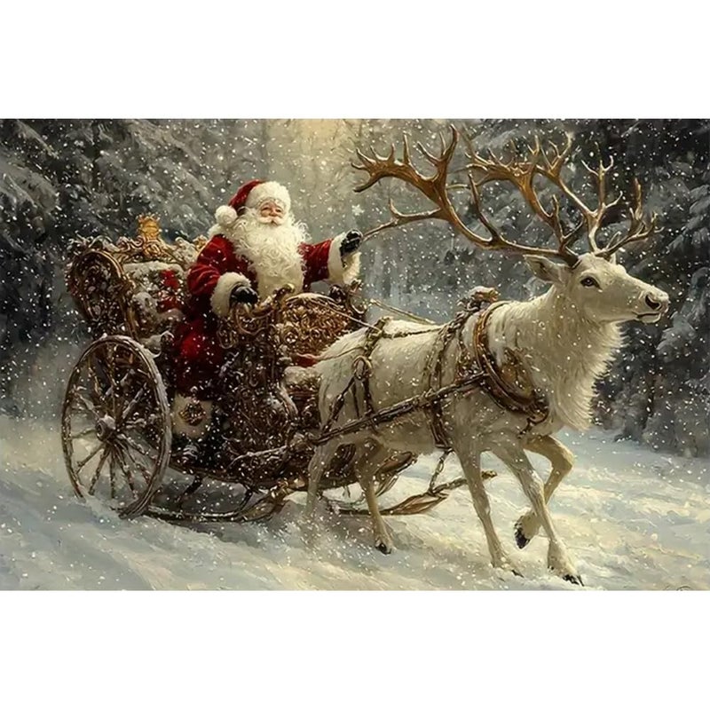 BOHADIY Diamond Painting Kit for Adults, Christmas Santa Claus Diamond Art Kits for Adults Beginners, Full Round Drill Forest Deer Art and Crafts Kits for Home Wall Decor Gifts 12x16inch - Image 1