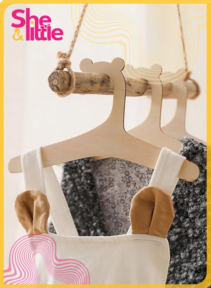 شي آند ليتل طقم 20 علاقة ملابس خشبية للأطفال، تصميم أذن دب لطيف، علاقات ملابس للرضع والأطفال، خشب طبيعي لغرفة الطفل (22x12 سم) - Image 1