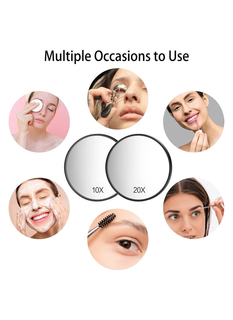 Arabest - Mirror, 3.5 Inch 20X Mirror & 10X Magnifier Mirrors with 2 Suction Cups, Small Travel Magnifying Mirror and Tweezers Kit for Eyebrow Tweezing, Blackhead Blemish Removal (Black) - Image 1