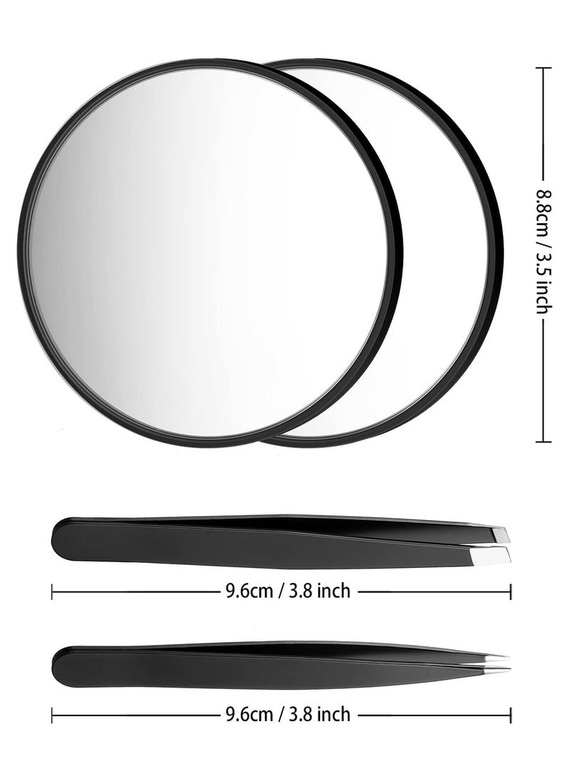 Arabest - Mirror, 3.5 Inch 20X Mirror & 10X Magnifier Mirrors with 2 Suction Cups, Small Travel Magnifying Mirror and Tweezers Kit for Eyebrow Tweezing, Blackhead Blemish Removal (Black) - Image 1